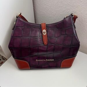 Dooney & Bourke Croc-Embossed Purple and Brown Hobo Bag